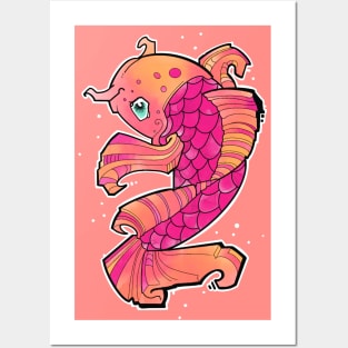 cute pink koi fish Posters and Art